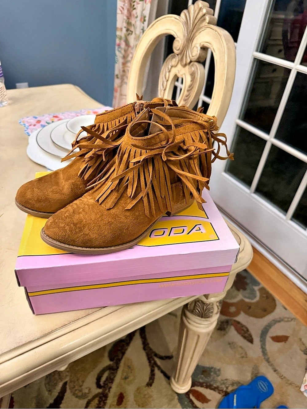 Soda Fringe Ankle Booties Women's Brown Ankle Boots